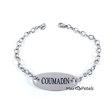 Max Petals Coumadin Medical Alert ID Bracelet 9 Inch Chain