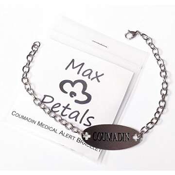 Max Petals Coumadin Medical Alert ID Bracelet 9 Inch Chain