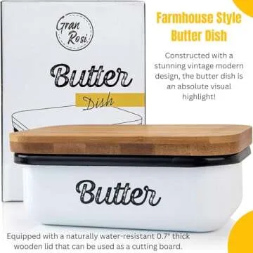 Granrosi Farmhouse Butter Dish - Retro Airtight Butter Container with Lid; Covered Butter Holder; Fridge & Countertop Use