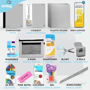 Enday School Supplies Kit 71 Piece Set K-5 Premium Quality