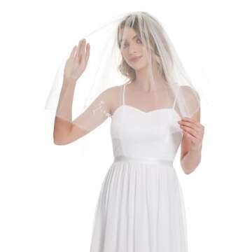 emondora 2-Tier Wedding Veil Ivory Beaded Bridal Veil Short Wedding Veil With Rhinestones Bachelorette Veil For Bride