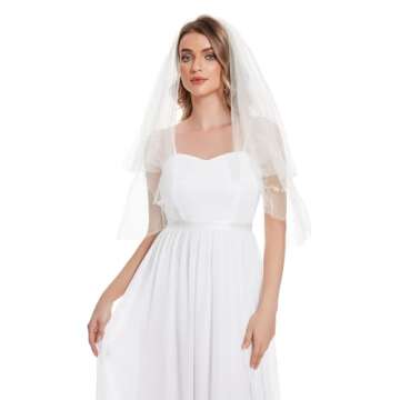 emondora 2-Tier Wedding Veil Ivory Beaded Bridal Veil Short Wedding Veil With Rhinestones Bachelorette Veil For Bride
