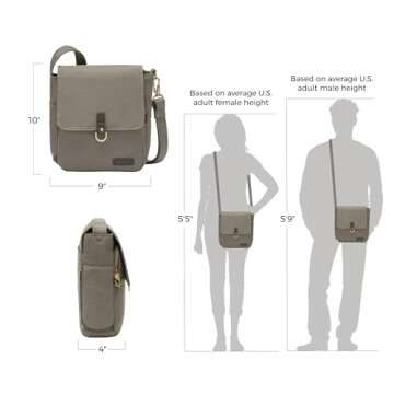 Travelon Anti-Theft Courier Tour Bag, Stone Gray, One Size