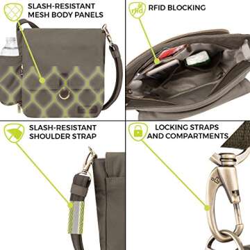 Travelon Anti-Theft Courier Tour Bag, Stone Gray, One Size
