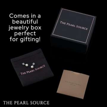 THE PEARL SOURCE White Japanese Akoya Real Pearl Earrings for Women - 14k Gold Stud Pearl Earrings | Hypoallergenic Earrings with Genuine Cultured Pearls, 4.5-5.0mm