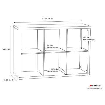ClosetMaid 6 Cube Storage Shelf Organizer Bookshelf with Back Panel, Easy Assembly, Wood, White Finish
