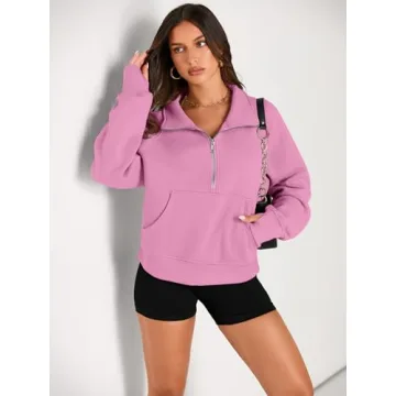 Stylish AUTMET Half Zip Cropped Hoodie for Women