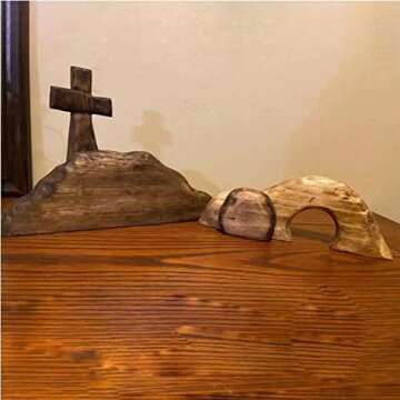 Easter Resurrection Scene Wooden Cross Empty Tomb Easter Handcrafted Jesus Nativity Scene Decor for Religious Home Office Décor