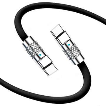 Statik TsumoCharge USB C to USB C Cable 100W Fast Charging Cable - Heavy-Duty Unbreakable Silicone, Supports Data Transfer Type C to Type C Cable, Cord Wrap Organizer Included, 6FT/2M, Black