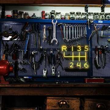 Car Gearbox Neon Sign, Neon Manual Gearbox Design Gifts for Dad, LED Garage Lamp Neon Lights for Wall Decor, Man Cave Garage Decor, USB Neon Sign for Auto Room Garage Repair Shop Gifts for Husband
