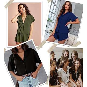 SWOMOG Womens Pajama Set Short Sleeve Soft Ladies Sleepwear Button Down Ruffle Pj Set Grey Large Postpartum PJ Shorts