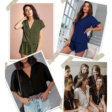 SWOMOG Womens Pajama Set Short Sleeve Soft Ladies Sleepwear Button Down Ruffle Pj Set Grey Large Postpartum PJ Shorts