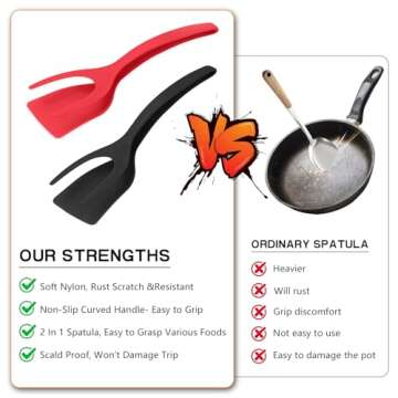 Egg Flipper Spatula 2 PCS 2 in 1 Grip and Flip Spatula Tongs Spatulas for Kitchen use Eggflipper Spa...
