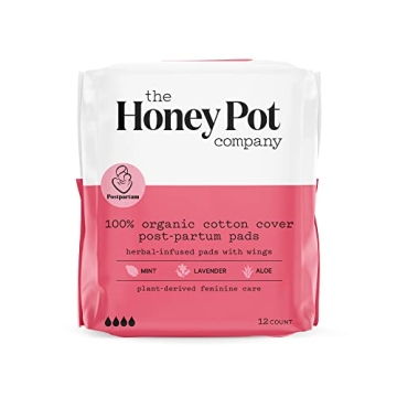 The Honey Pot Herbal Postpartum Pads - Organic Cotton & Cooling Comfort (12 ct)