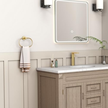 Towel Ring Brushed Gold, Angle Simple SUS 304 Stainless Steel Modern Towel Holder, Bathroom Hand Towel Rack Wall Mounted