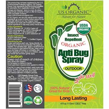 US Organic Mosquito Repellent Anti Bug Outdoor Pump Sprays, USDA Certification, Cruelty Free, Proven Results by Lab Testing, Deet-Free (4 oz - Value 2 Pack)