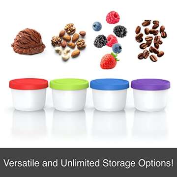 BALCI - 8oz Mini Ice Cream Containers with Silicone Lids (Set of 4) - Freezer Food Storage Container...