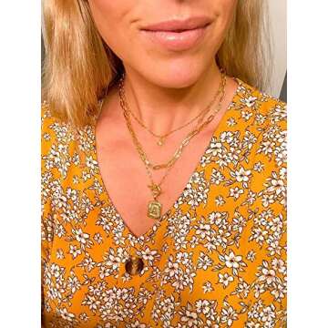MJartoria Layered Initial Necklaces for Women Trendy, 14K Gold Plated Simple Star Choker Square Letter Pendant Necklace, Paperclip Chain Necklace, Gold Necklaces Jewelry Gifts (Gold, A.)