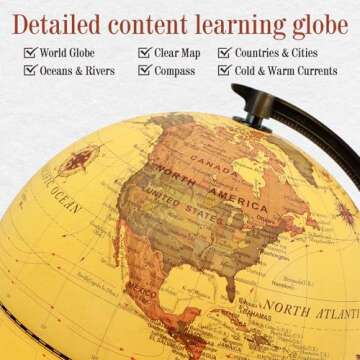 JOWHOL Illuminated Globe with Wooden Stand - 8" Educational Decor