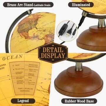 JOWHOL Illuminated 8" Globe with Wooden Stand for Learning