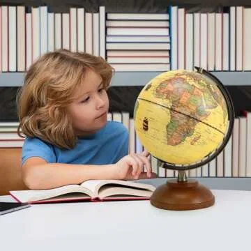 JOWHOL Illuminated 8" Globe with Wooden Stand for Learning