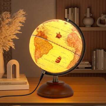 JOWHOL Illuminated 8" Globe with Wooden Stand for Learning