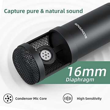 Sudotack USB Streaming Podcast PC Microphone, 192KHz/24Bit Studio Cardioid Condenser Mic Kit with Sound Card, Boom Arm, Shock Mount, Pop Filter, for Skype, YouTuber, Karaoke, Gaming, Recording