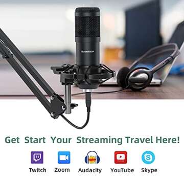 Sudotack USB Streaming Podcast PC Microphone, 192KHz/24Bit Studio Cardioid Condenser Mic Kit with Sound Card, Boom Arm, Shock Mount, Pop Filter, for Skype, YouTuber, Karaoke, Gaming, Recording