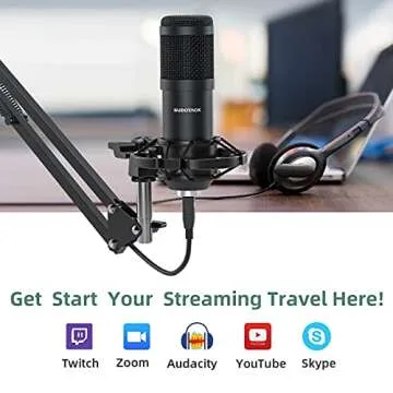 Sudotack USB Streaming Podcast PC Microphone, 192KHz/24Bit Studio Cardioid Condenser Mic Kit with Sound Card, Boom Arm, Shock Mount, Pop Filter, for Skype, YouTuber, Karaoke, Gaming, Recording