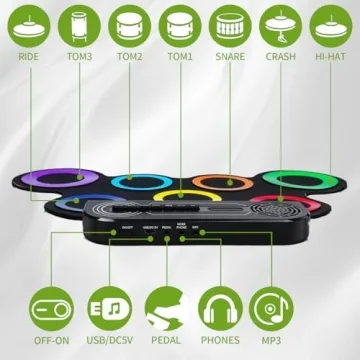 VerkTop Electric Drum Set with Built-in Speaker for Kids