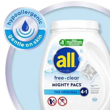 All Mighty Pacs with stainlifters free clear Laundry Detergent, Free Clear for Sensitive Skin, 66 Count - (Pack of 2)