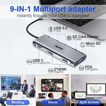 Docking Station, ANWIKE USB C Docking Station with 2 HDMI, VGA, 3 USB Ports, USB-C PD, SD/TF Card Reader, Triple Display USB C HUB (DP ALT) Compatible MacBook Pro & MacBook Air, Dell XPS