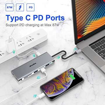 Docking Station, ANWIKE USB C Docking Station with 2 HDMI, VGA, 3 USB Ports, USB-C PD, SD/TF Card Reader, Triple Display USB C HUB (DP ALT) Compatible MacBook Pro & MacBook Air, Dell XPS