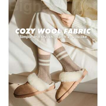 IIG 5 Pairs Women's Vintage Style Thick Wool Warm Winter Crew Socks (Cozy striped 03-5 Pairs)