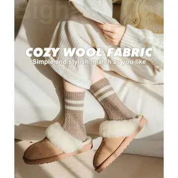IIG 5 Pairs Women's Vintage Style Thick Wool Warm Winter Crew Socks (Cozy striped 03-5 Pairs)