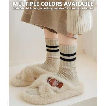 IIG 5 Pairs Women's Vintage Style Thick Wool Warm Winter Crew Socks (Cozy striped 03-5 Pairs)