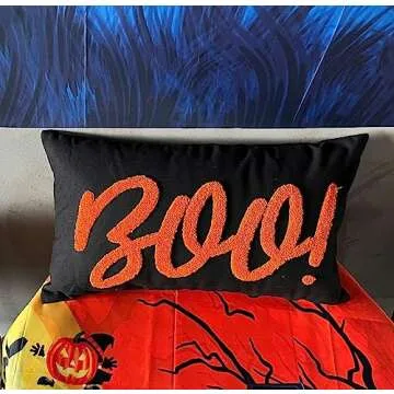 DECOPOW Embroidered Halloween Decor Pillow Cover, Decorative Canvas Pillow Cover for Halloween Style Decor (Boo)