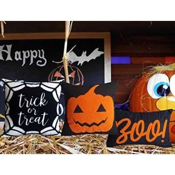 DECOPOW Embroidered Halloween Decor Pillow Cover, Decorative Canvas Pillow Cover for Halloween Style Decor (Boo)