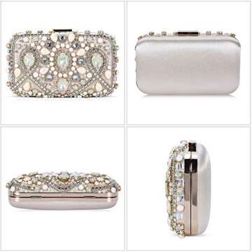 Clocolor Evening Bags and Clutches for Women Crystal Rhinestone for Wedding Party Beaded Clutch Purse Pearl Handbag(apricot)