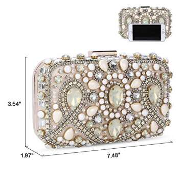 Clocolor Evening Bags and Clutches for Women Crystal Rhinestone for Wedding Party Beaded Clutch Purse Pearl Handbag(apricot)