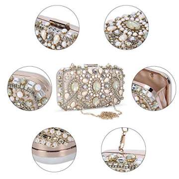 Clocolor Evening Bags and Clutches for Women Crystal Rhinestone for Wedding Party Beaded Clutch Purse Pearl Handbag(apricot)