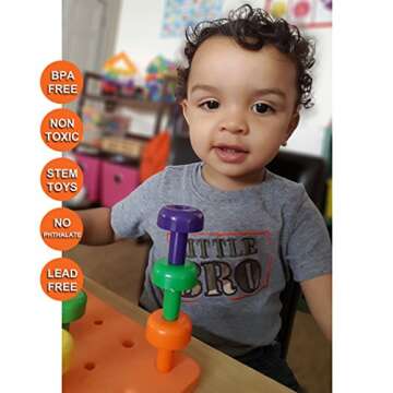 Skoolzy Peg Board 33 Piece Set - Sorting and Stacking Fine Motor Toys Color Recognition Toys for Toddlers Occupational Therapy Toy for 2 + Year Includes Pegs, Foam Board, Pattern Card, ebook