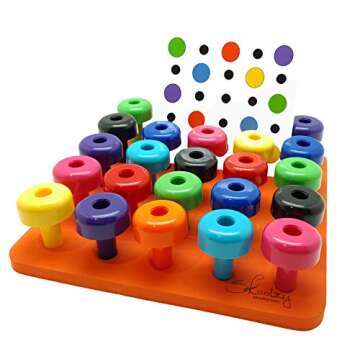 Skoolzy Peg Board 33 Piece Set - Sorting and Stacking Fine Motor Toys Color Recognition Toys for Toddlers Occupational Therapy Toy for 2 + Year Includes Pegs, Foam Board, Pattern Card, ebook