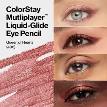 REVLON ColorStay Multiplayer Liquid-Glide Eye Pencil, Multi-Use Eye Makeup With Blending Brush, Blends Then Sets, Creamy Texture, Waterproof, Smudge-proof, Longwearing, 406 Queen of Hearts, 0.03 oz