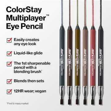 REVLON ColorStay Multiplayer Liquid-Glide Eye Pencil, Multi-Use Eye Makeup With Blending Brush, Blends Then Sets, Creamy Texture, Waterproof, Smudge-proof, Longwearing, 406 Queen of Hearts, 0.03 oz
