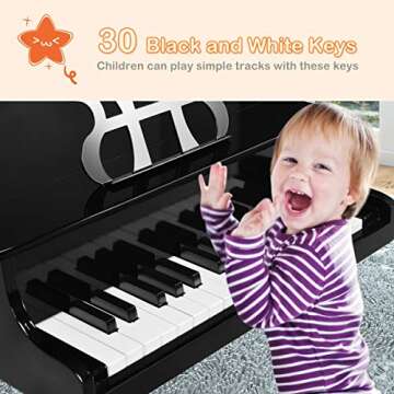 Costzon Classical Kids Piano, 30 Keys Wood Toy Grand Piano with Music Stand and Bench, Mini Musical Toy for Child, Ideal for Children's Room, Toy Room, Best Gifts (Straight Leg, Black)