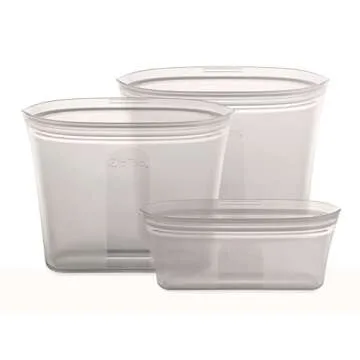 Zip Top Reusable Food Storage Bags | 3 Bag Set [Gray] - 2 Sandwich, 1 Snack | Silicone Meal Prep Con...