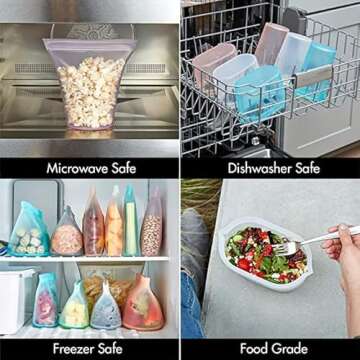 Zip Top Reusable Food Storage Bags | 3 Bag Set [Gray] - 2 Sandwich, 1 Snack | Silicone Meal Prep Container | Microwave, Dishwasher and Freezer Safe | Made in the USA