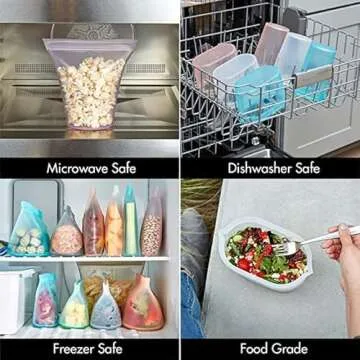 Zip Top Reusable Food Storage Bags | 3 Bag Set [Gray] - 2 Sandwich, 1 Snack | Silicone Meal Prep Container | Microwave, Dishwasher and Freezer Safe | Made in the USA