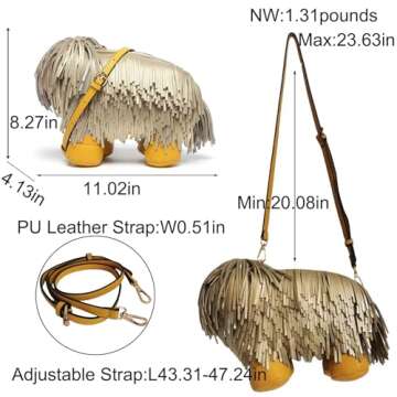 Lyuxhetaokdiq Women Luxury Dog Shaped Crossbody Shoulder Bag Handbag PU Leather Unique Novelty Dog Shaped Purse(Gold)